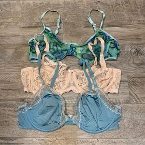 Calvin Klein Felina Jolie Intimates 3 VTG Underwired Unlined Lace Bras